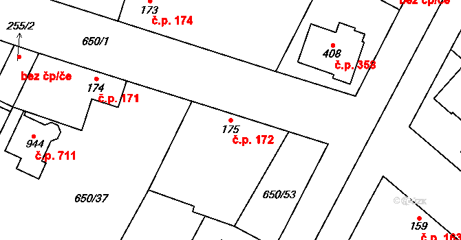 Líbeznice 172 na parcele st. 175 v KÚ Líbeznice, Katastrální mapa