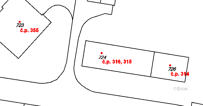 Františkovy Lázně 315,316 na parcele st. 724 v KÚ Františkovy Lázně, Katastrální mapa