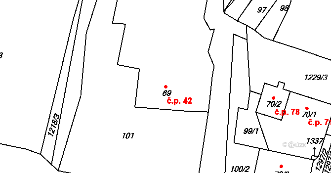 Ejpovice 42 na parcele st. 69/1 v KÚ Ejpovice, Katastrální mapa