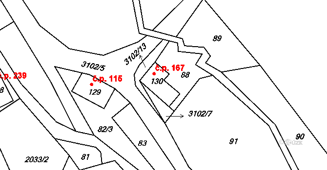 Heřmanice v Podještědí 167, Jablonné v Podještědí na parcele st. 130 v KÚ Heřmanice v Podještědí, Katastrální mapa