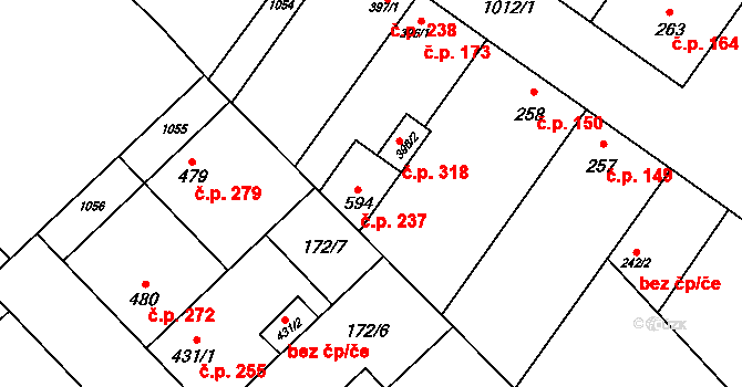 Humny 237, Pchery na parcele st. 594 v KÚ Pchery, Katastrální mapa
