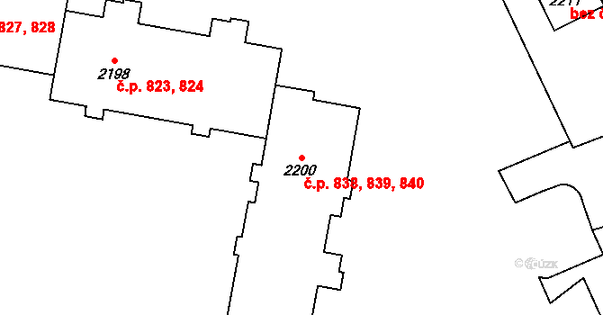 Kladno 838,839,840 na parcele st. 2200 v KÚ Kladno, Katastrální mapa
