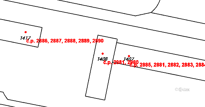 Kladno 2980,2981 na parcele st. 1408 v KÚ Kladno, Katastrální mapa