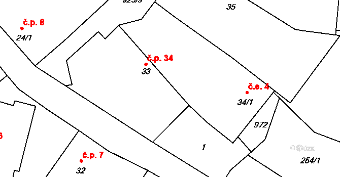 Slavětín 4, Načeradec na parcele st. 34/1 v KÚ Slavětín u Načeradce, Katastrální mapa