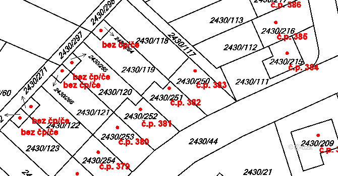 Dačice V 382, Dačice na parcele st. 2430/251 v KÚ Dačice, Katastrální mapa