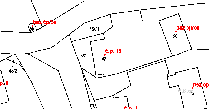 Chotíkov 13, Kynšperk nad Ohří na parcele st. 67 v KÚ Chotíkov u Kynšperka nad Ohří, Katastrální mapa