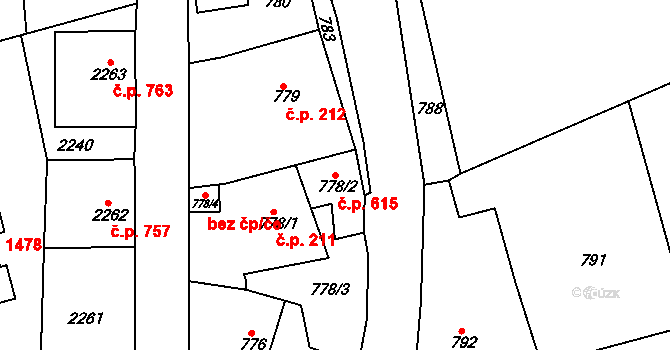 Frýdlant 615 na parcele st. 778/2 v KÚ Frýdlant, Katastrální mapa