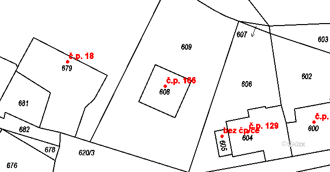 Kvaň 166, Zaječov na parcele st. 608 v KÚ Kvaň, Katastrální mapa