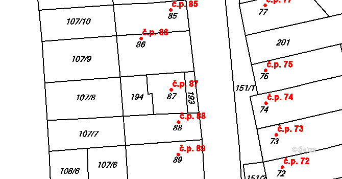 Lípy 87, Slatinice na parcele st. 87 v KÚ Lípy, Katastrální mapa