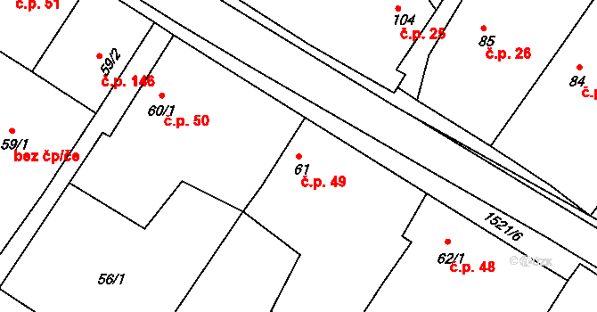 Chcebuz 49, Štětí na parcele st. 61 v KÚ Chcebuz, Katastrální mapa