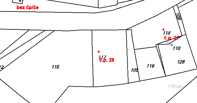 Záborná Lhota 28, Chotilsko na parcele st. 117 v KÚ Záborná Lhota, Katastrální mapa
