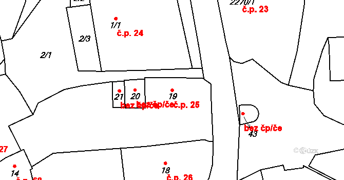 Brná 25, Ústí nad Labem na parcele st. 19 v KÚ Brná nad Labem, Katastrální mapa