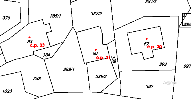 Krasíkov 31 na parcele st. 66 v KÚ Krasíkov, Katastrální mapa