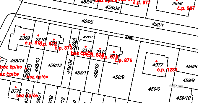 Horka-Domky 875, Třebíč na parcele st. 2313 v KÚ Třebíč, Katastrální mapa