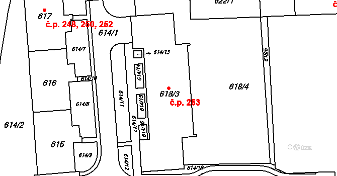 Štýřice 253, Brno na parcele st. 618/3 v KÚ Štýřice, Katastrální mapa