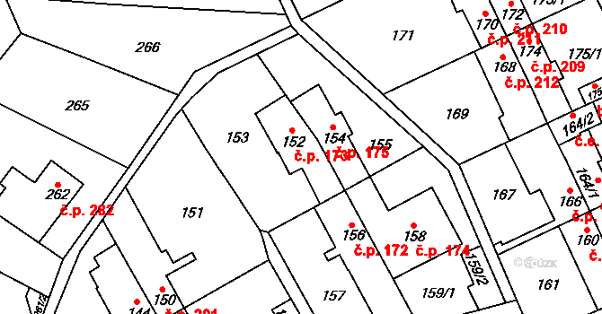 Medlánky 173, Brno na parcele st. 152 v KÚ Medlánky, Katastrální mapa