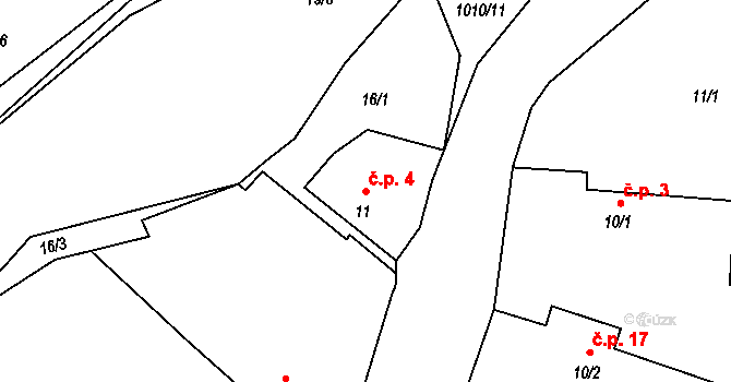 Štipoklasy 4, Horní Kněžeklady na parcele st. 11 v KÚ Štipoklasy, Katastrální mapa