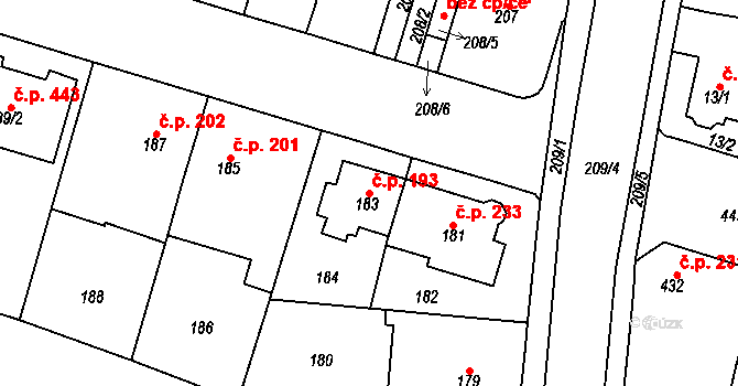 Řetenice 193, Teplice na parcele st. 183 v KÚ Teplice-Řetenice, Katastrální mapa