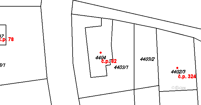 Lískovec 82, Frýdek-Místek na parcele st. 4404 v KÚ Lískovec u Frýdku-Místku, Katastrální mapa