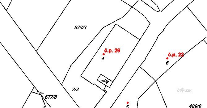 Vlčice 26, Blovice na parcele st. 4 v KÚ Vlčice u Blovic, Katastrální mapa