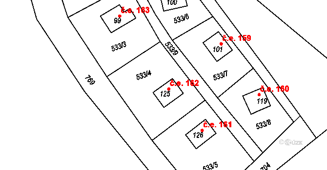Ješovice 162, Liběchov na parcele st. 125 v KÚ Ješovice, Katastrální mapa