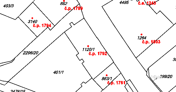 Cheb 1792 na parcele st. 1120/1 v KÚ Cheb, Katastrální mapa