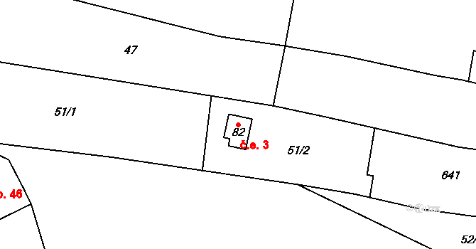 Miletice 3, Dlažov na parcele st. 82 v KÚ Miletice u Dlažova, Katastrální mapa