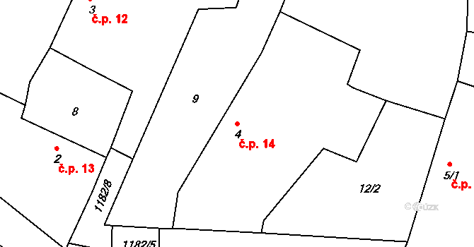 Loužná 14, Myslív na parcele st. 4 v KÚ Loužná, Katastrální mapa