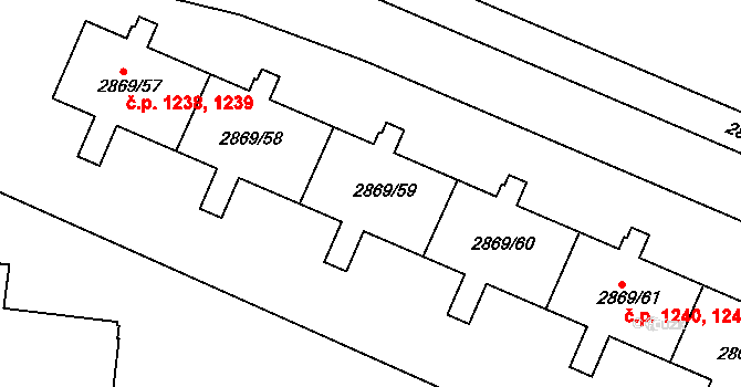 Krč 1240,1241,1242, Praha na parcele st. 2869/59 v KÚ Krč, Katastrální mapa