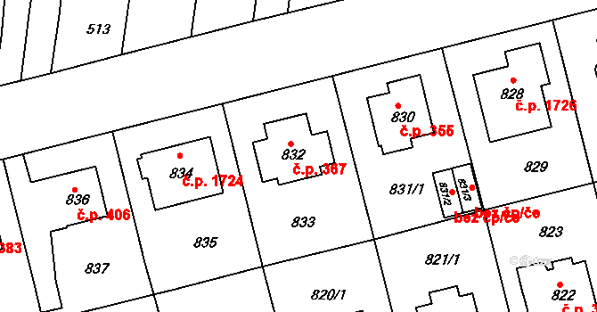Řepy 367, Praha 13 na parcele st. 832 v KÚ Řepy, Katastrální mapa