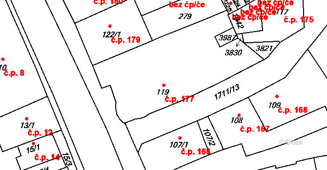 Vrchlabí 177 na parcele st. 119 v KÚ Vrchlabí, Katastrální mapa