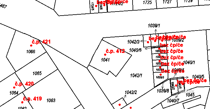 České Budějovice 5 412, České Budějovice na parcele st. 1041 v KÚ České Budějovice 5, Katastrální mapa