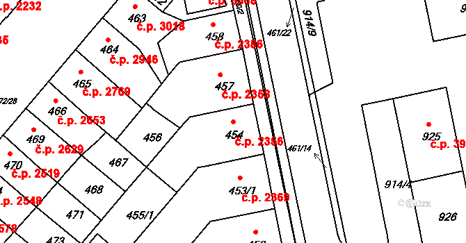 Chomutov 2356 na parcele st. 454 v KÚ Chomutov II, Katastrální mapa