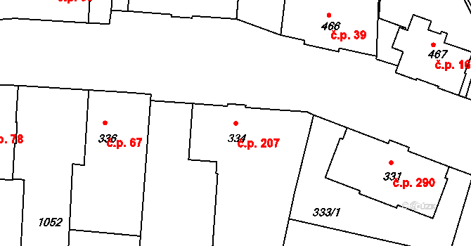 Liberec VII-Horní Růžodol 207, Liberec na parcele st. 334 v KÚ Horní Růžodol, Katastrální mapa