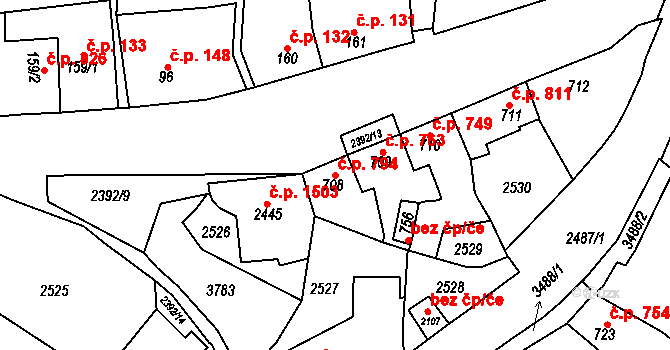 Rosice 794 na parcele st. 708 v KÚ Rosice u Brna, Katastrální mapa