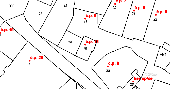 Sedlov 13, Ratboř na parcele st. 15 v KÚ Sedlov, Katastrální mapa
