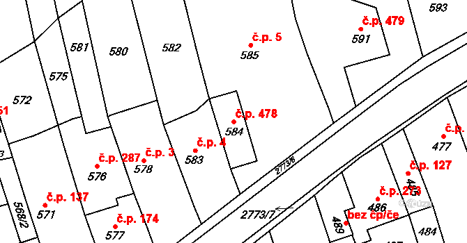 Kylešovice 478, Opava na parcele st. 584 v KÚ Kylešovice, Katastrální mapa