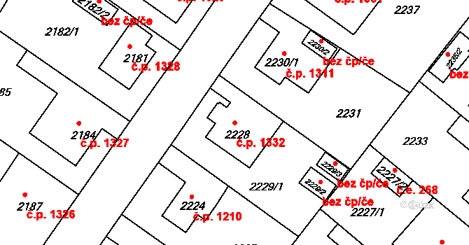 Rumburk 1 1332, Rumburk na parcele st. 2228 v KÚ Rumburk, Katastrální mapa