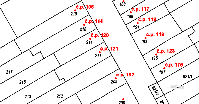 Malhostovice 121 na parcele st. 211 v KÚ Malhostovice, Katastrální mapa