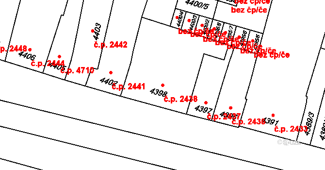 Prostějov 2438 na parcele st. 4398 v KÚ Prostějov, Katastrální mapa