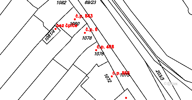Dolní Kounice 468 na parcele st. 1076 v KÚ Dolní Kounice, Katastrální mapa