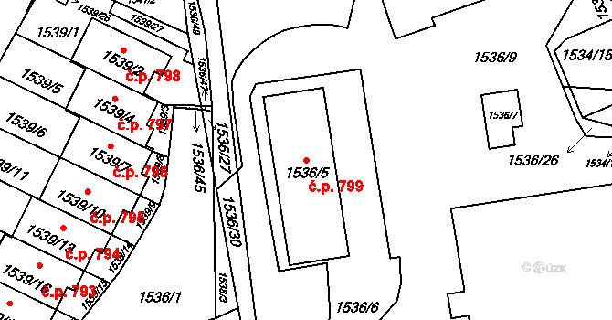 Stránice 799, Brno na parcele st. 1536/5 v KÚ Stránice, Katastrální mapa