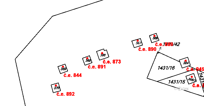 Štětí 873 na parcele st. 388 v KÚ Štětí II, Katastrální mapa