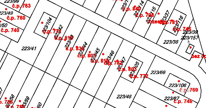 Buštěhrad 782 na parcele st. 223/46 v KÚ Buštěhrad, Katastrální mapa