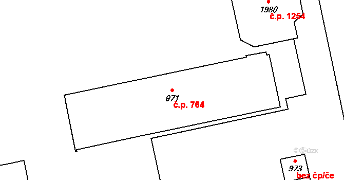 Malenovice 764, Zlín na parcele st. 971 v KÚ Malenovice u Zlína, Katastrální mapa