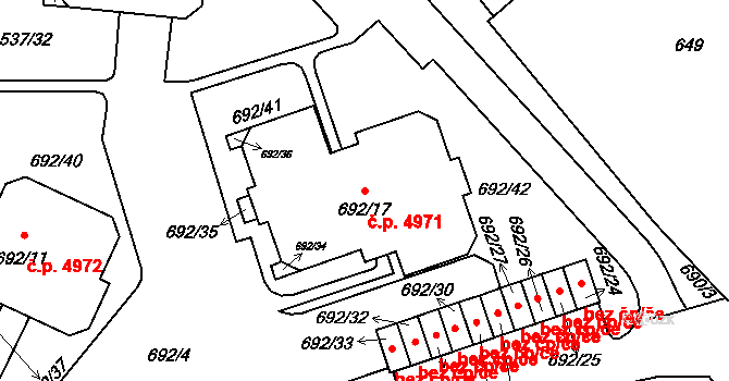 Proseč nad Nisou 4971, Jablonec nad Nisou na parcele st. 692/17 v KÚ Proseč nad Nisou, Katastrální mapa