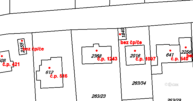 Malenovice 1243, Zlín na parcele st. 2368 v KÚ Malenovice u Zlína, Katastrální mapa