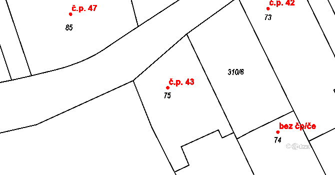 Malechov 43, Dolany na parcele st. 75 v KÚ Malechov, Katastrální mapa