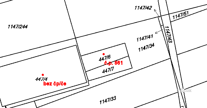 Bílovice 561 na parcele st. 447/6 v KÚ Bílovice u Uherského Hradiště, Katastrální mapa