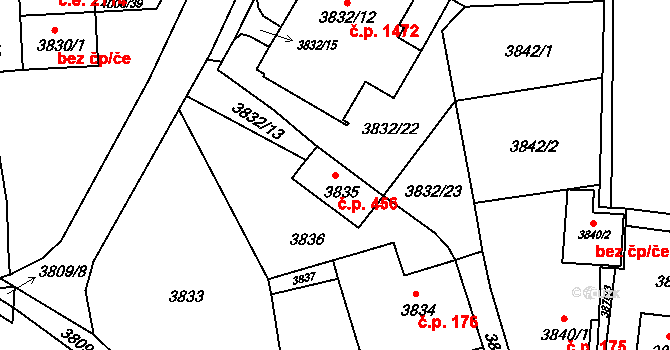 Jirkov 456 na parcele st. 3835 v KÚ Jirkov, Katastrální mapa
